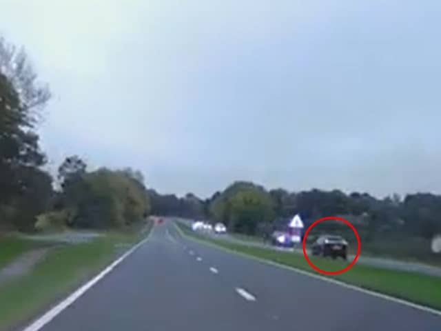 80mph dangerous driver drives head-on towards oncoming traffic.