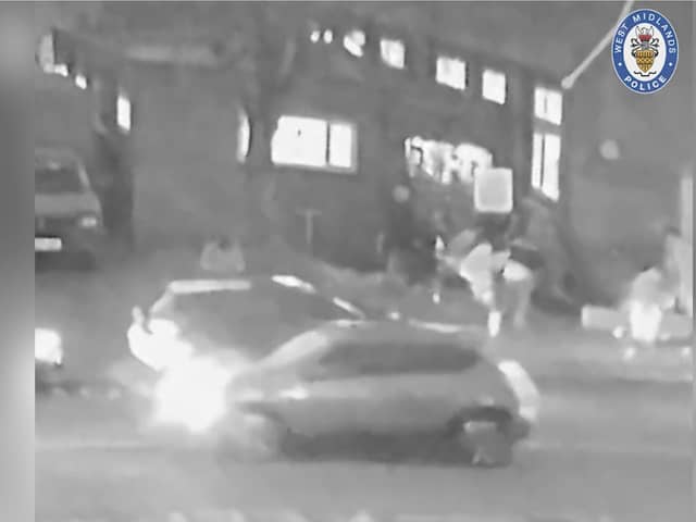 CCTV captures the moment three mourners are shot in a drive-by shooting at a funeral.