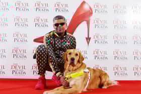 Bill with his Guide Dog handler Mohammed Ibrahim on the red carpet of The Devil Wears Prada at Dominion Theatre