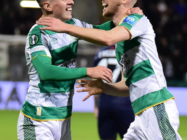 Darragh Burns celebrates with Dylan Watts