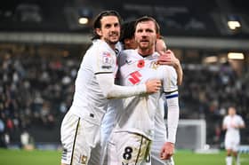 MJ Williams and Alex Gilbey celebrate against Swindon Town