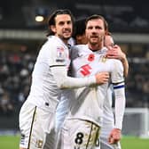 MJ Williams and Alex Gilbey celebrate against Swindon Town