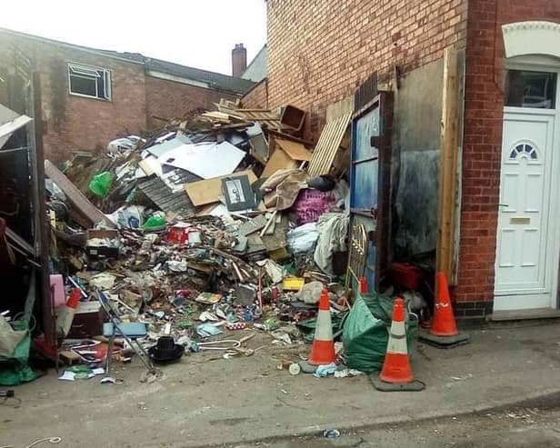 The huge mountain of rubbish has built up at a property in Dalkeith Street