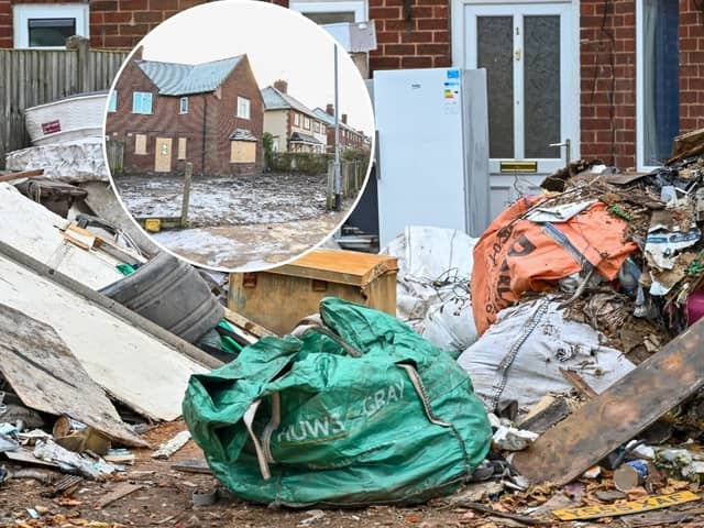 Before-and-after pictures show how a house of horrors which was turned into a makeshift dump has finally been cleared of rubbish after more than a year. 