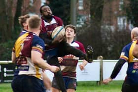 Bletchley’s Kundi Kunyarimwe securing the high ball (Pic: Gavin Osborne Sports Photography)