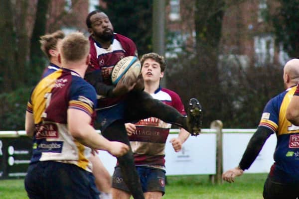 Bletchley’s Kundi Kunyarimwe securing the high ball (Pic: Gavin Osborne Sports Photography)