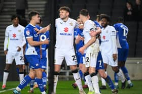 There were scuffles after the final whistle at Stadium MK between both sets of players
