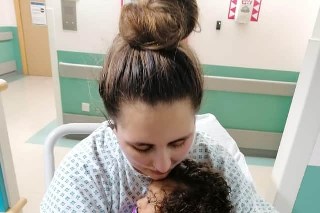 Sofia Alessia with her daughter Alya-Valentina, before weight loss surgery.