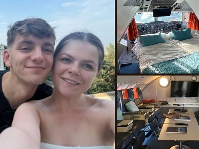 Annabelle Green and her boyfriend Joel Simons stay in the Jumbo Jet Hotel.