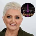 Linda Nolan has sadly passed away, aged 65. Inset: Tower lit up pink for Linda