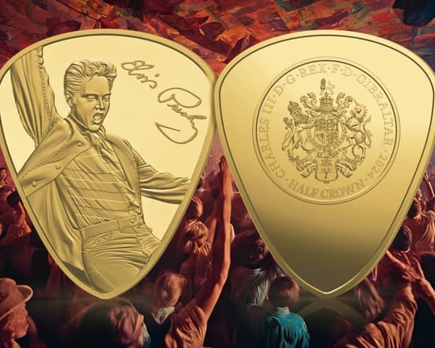 The gold plectrum coin is layered in pure 24-carat gold