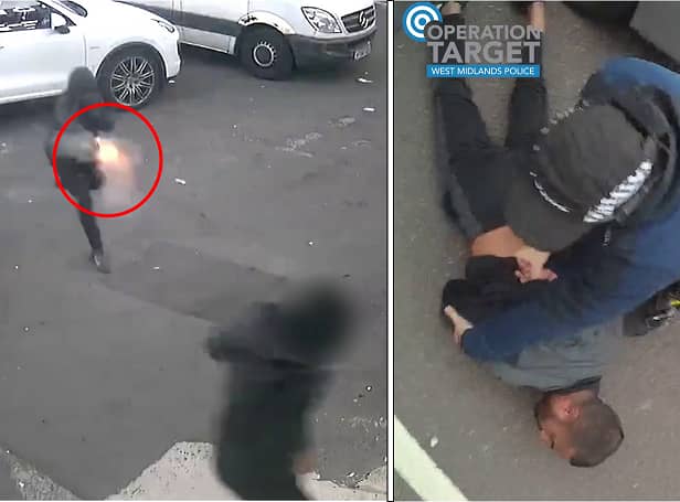Gunman shoots victim before he’s arrested by armed police.