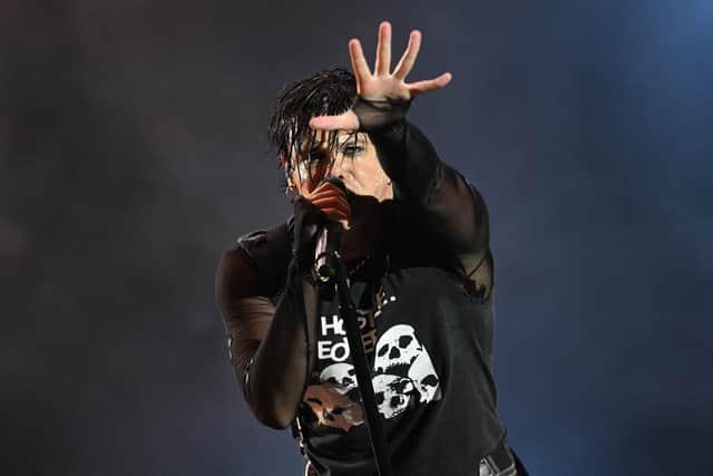 British artist Dominic Harrison aka Yungblud performs during the 32nd edition of Vieilles Charrues music festival in Carhaix-Plouguer, western France, on July 12, 2024.