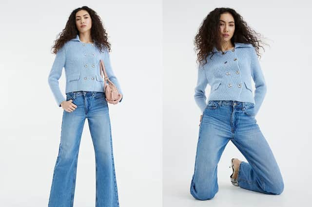River Island Blue High-Waisted Relaxed Straight Leg Jeans £46 (size 14).