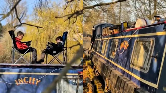 Milton Keynes dad raising sons on boats - with 'cinema' and study nook.