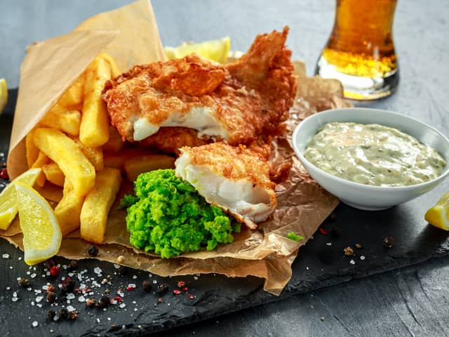 Fish and chips stock image.