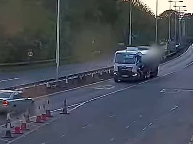 Driver travels towards oncoming traffic on dual carriageway.