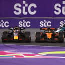 Verstappen ran off the track to pass Piastri at the first corner in Jeddah
