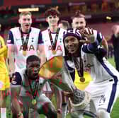Kevin Danso celebrates with Djed Spence