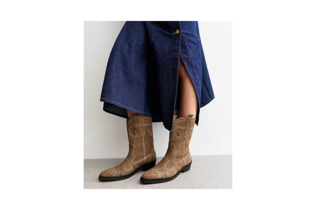 New Look Public Desire Brown Folklore Faux Suede Contrast Stitch Boots 
