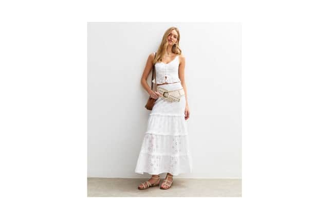 New Look White Broderie Anglaise Tiered Midi Skirt 