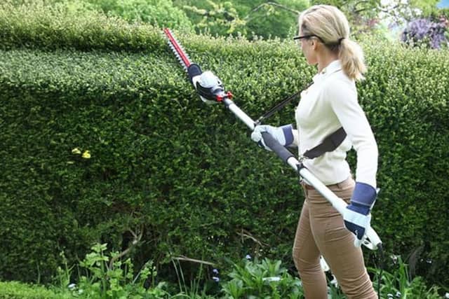 The hedge trimmer is set to 1.85 metres for easy handling and storage, but it extends to 2.8 metres