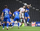 Callum Paterson battling for the ball in the reverse fixture against Accrington back in September
