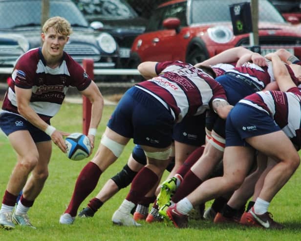 Bletchley scrum half Jack Sharp delivering from the base