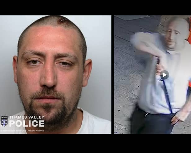 Aaron Messenbird and CCTV showing him with the samurai sword. Photos TVP