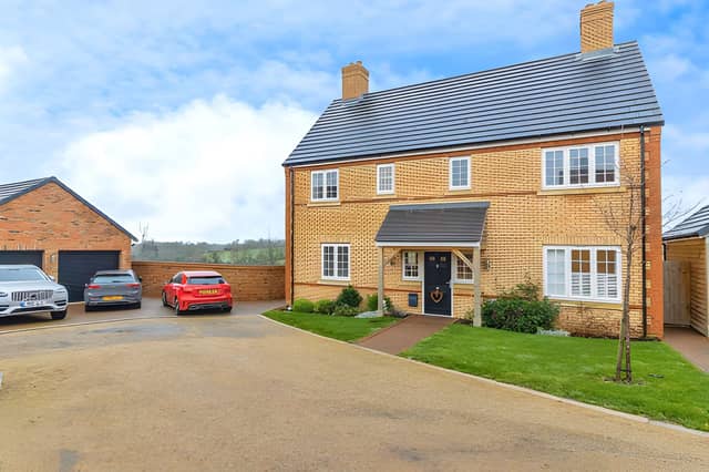 The detached home sits at the end of a cul-de-sac in Great Horwood, with driveway parking for three cars and a double garage adding practical appeal