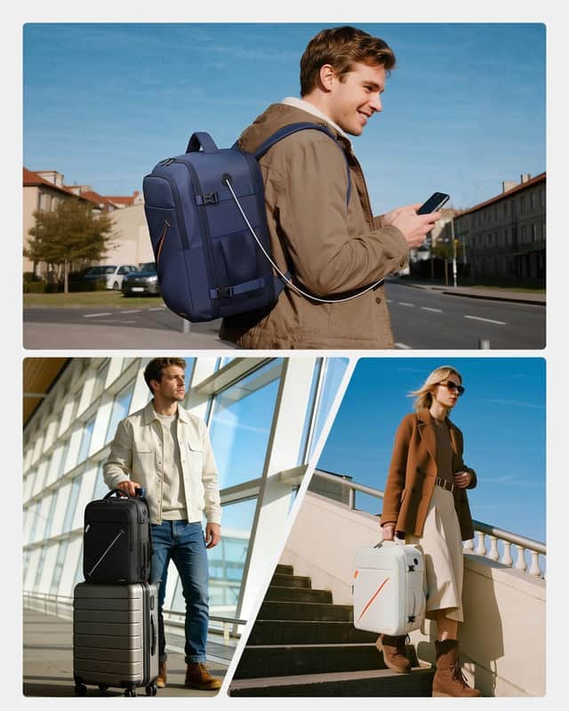 This expandable 40 x 30 x 20cm cabin backpack is created for Ryanair travel and has laptop compartment and multiple pockets.