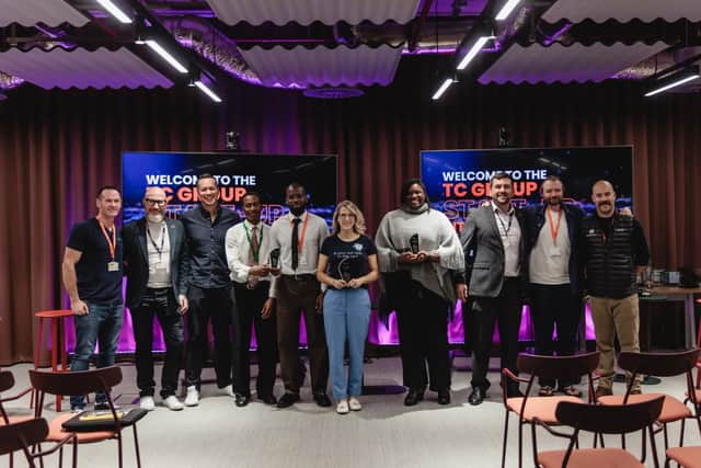 All of the winners and judging panel from left to right: Owen Moran - Barclays Eagle Labs, Stephen Henson - TC Group, Novus, Pets 2 Places, Synthaveil, Felix Medd - TC Group, Jeremy Hindle, and Greg Edwards - Hooper Quinn.