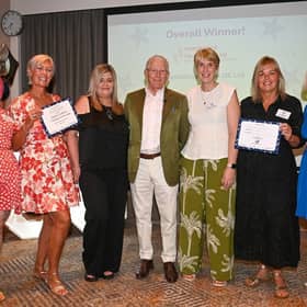 2026 Highest Fundraisers Footsteps Travel with Emily Griffiths from the Lewis Foundation (L), Nick Hewer (centre) and Andrea Humphrey (R)