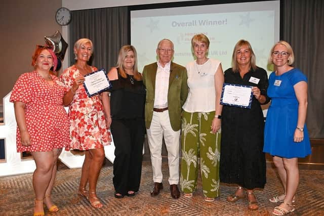 2026 Highest Fundraisers Footsteps Travel with Emily Griffiths from the Lewis Foundation (L), Nick Hewer (centre) and Andrea Humphrey (R)