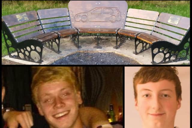 Nathan (bottom, left), Tom and the commemorative bench