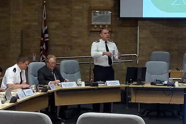 From left Supt Tim Metcalfe, police and crime commissioner Anthony Stansfeld, and chief constable John Campbell at the MK Council meeting