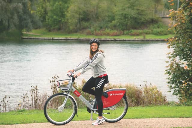 Jessica Ennis-Hill takes one of the new bikes for a spin around MK