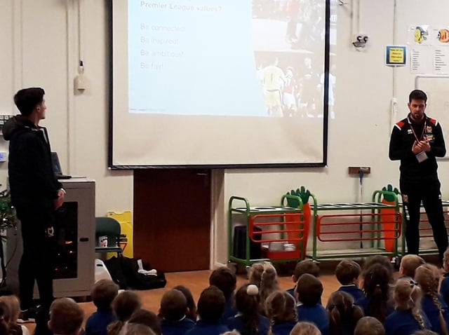 George Williams in assembly at Old Stratford Primary