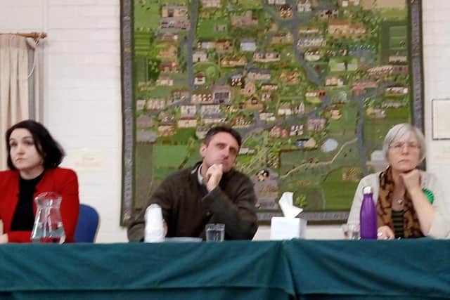 From left, Labour's Charlynne Pullen, Conservative Ben Everitt, and Catherine Rose, of the Green Party