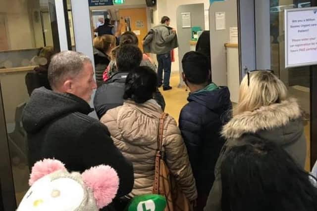 Patients queued to get inside