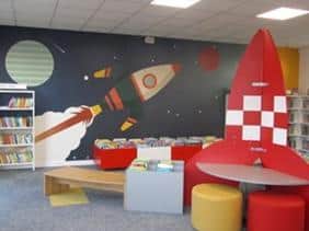The children's area has a space theme