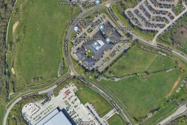 The proposed development site, with Shenley Wood on the left