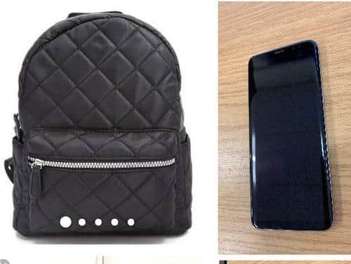 Leah's black rucksack handbag and Samsung phone