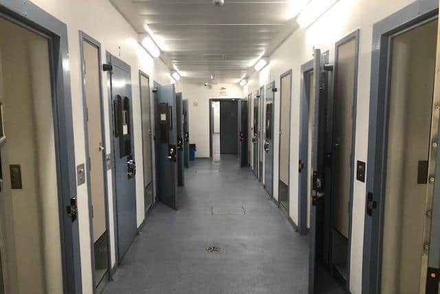 The custody cells at MK police station