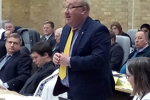 The Lib Dem front bench, with leader Douglas McCall, left, and Robin Bradburn, standing