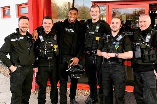 The police officers were delighted to meet Anthony Joshua