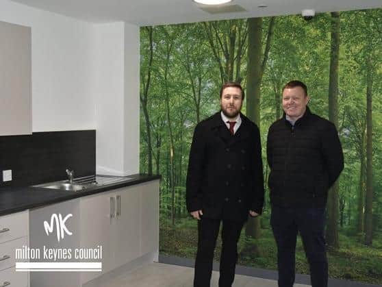 Pete Marland (left) visits the new YMCA