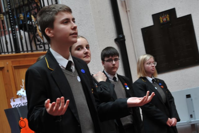 Students from St John Fisher RC High School, Wigan, perform at the event at Wigan Town Hall.