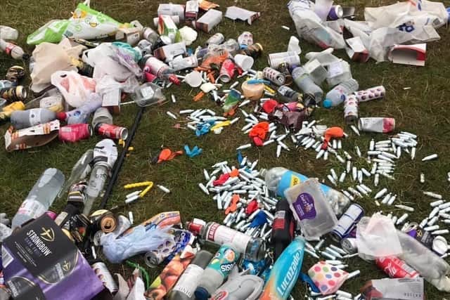 The visitors left behind piles of empty drug cartridges and alcohol bottles