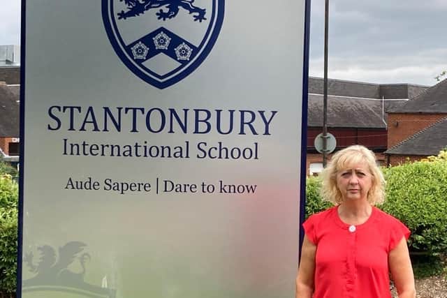 Cllr Nolan at Stantonbury International, an academy school